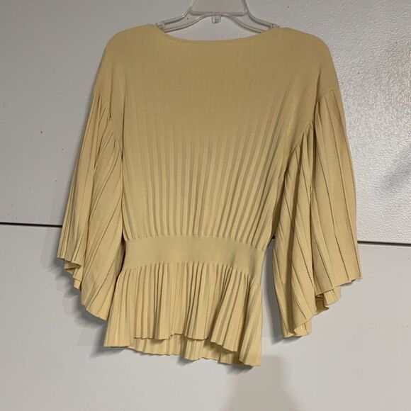 REBECCA TAYLOR SUPRESSED WAIST BUTTER YELLOW PLEATED BLOUSE SWEATER SMALL - Picture 6 of 6